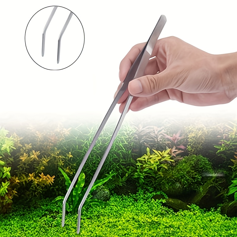 Planted Aquarium Cleaning - Edelstahl-Wasserpflanzenpinzette, gebogene Pinzette für Aquarien, Reinigungswerkzeuge
